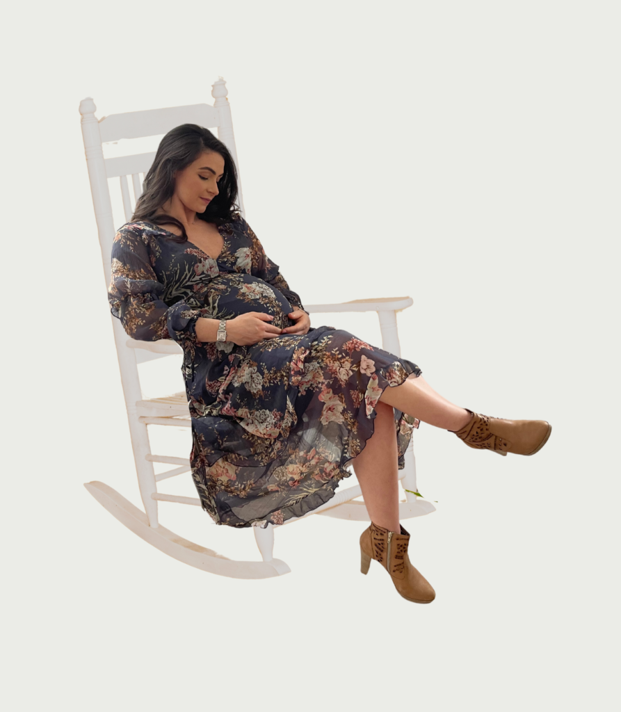 Pregnant liz in rocking chair for core moms blog