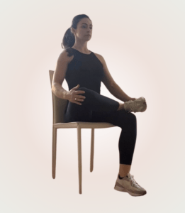 Seated piriformis stretch start position from core moms blog